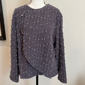 Joseph Ribkoff Pom Pom Cardigan Large 16 Gray Sweater Knit Long Sleeve Vintage